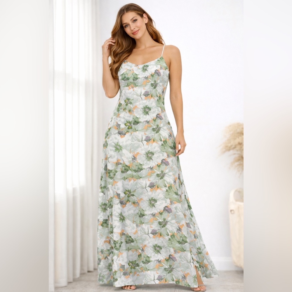 Anthropology En Saison Floral Maxi Dress - Green and White